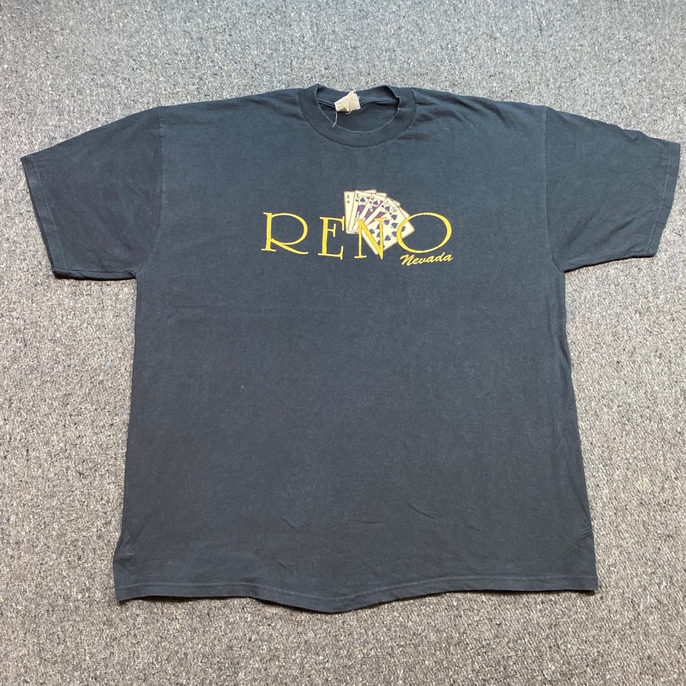 Jerzees Reno Nevada TShirt XL Mens Black Y2K Gambling Royal Flush‎ Souvenir Tee